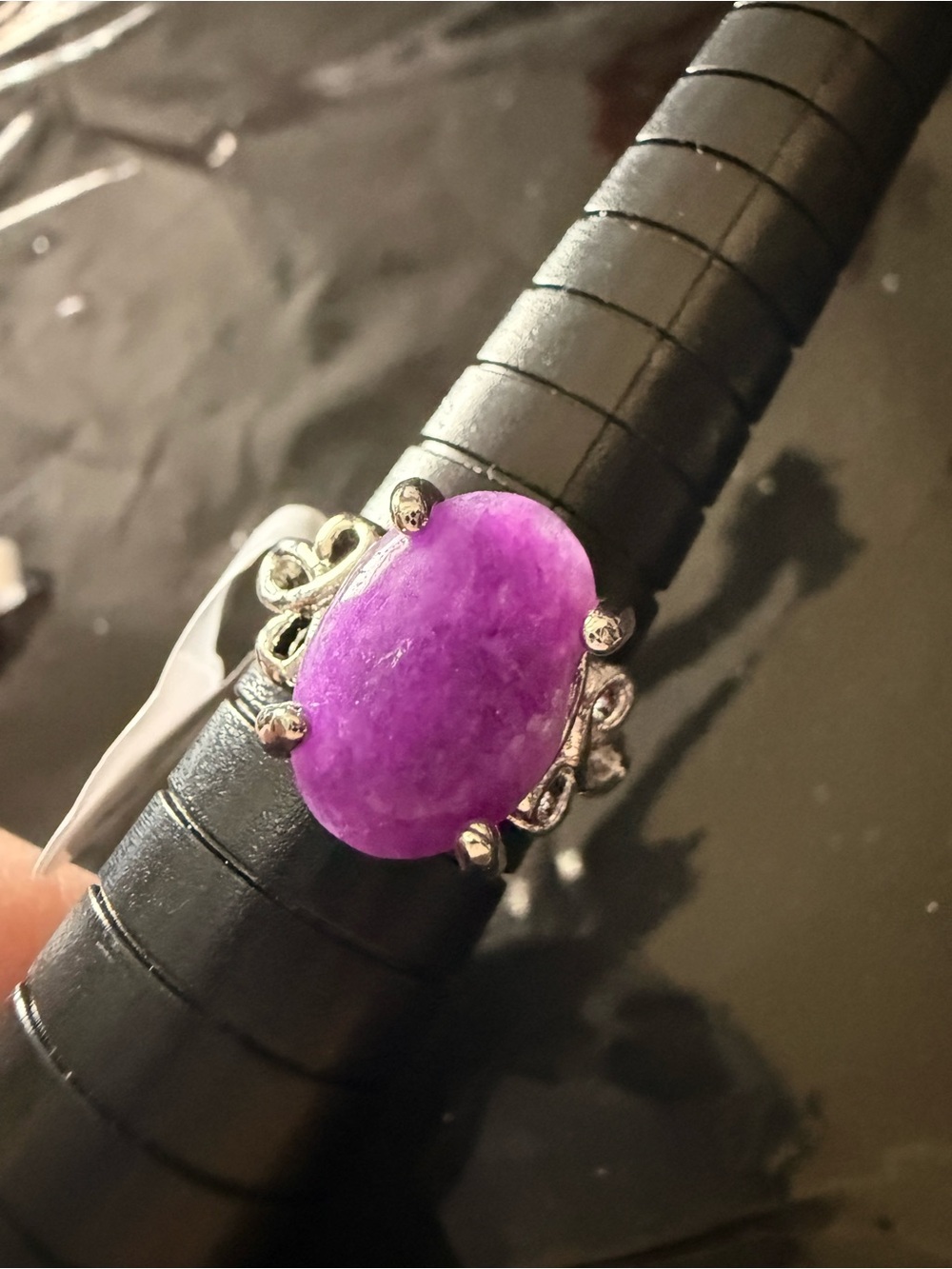 Silver Ring with Purple Oval Gemstone